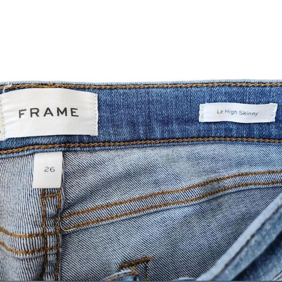 FRAME Le High Skinny Jeans Medium Blue Black Piping High Rise Skinny Size 26 - Picture 9 of 9